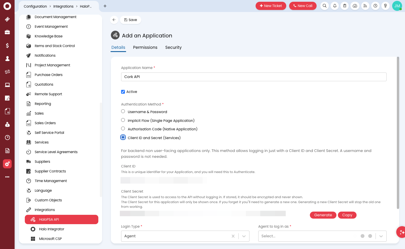 Select Client ID and Secret (Services)