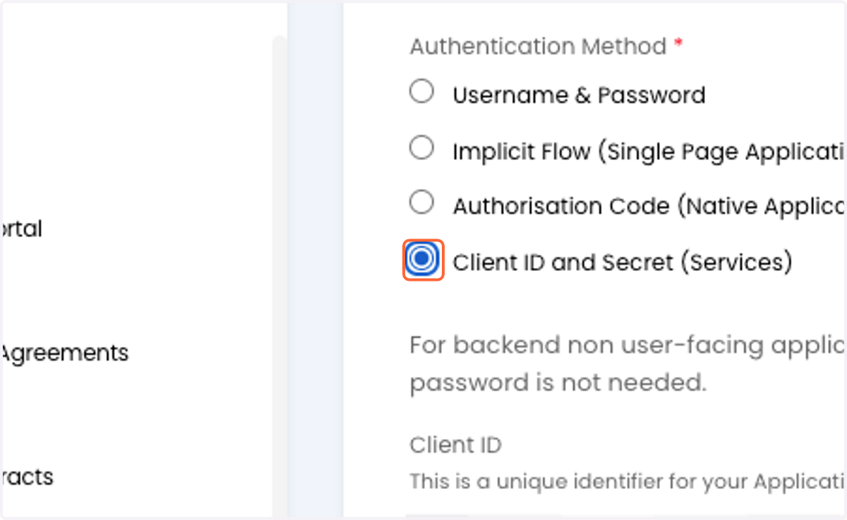 Select Client ID and Secret (Services)