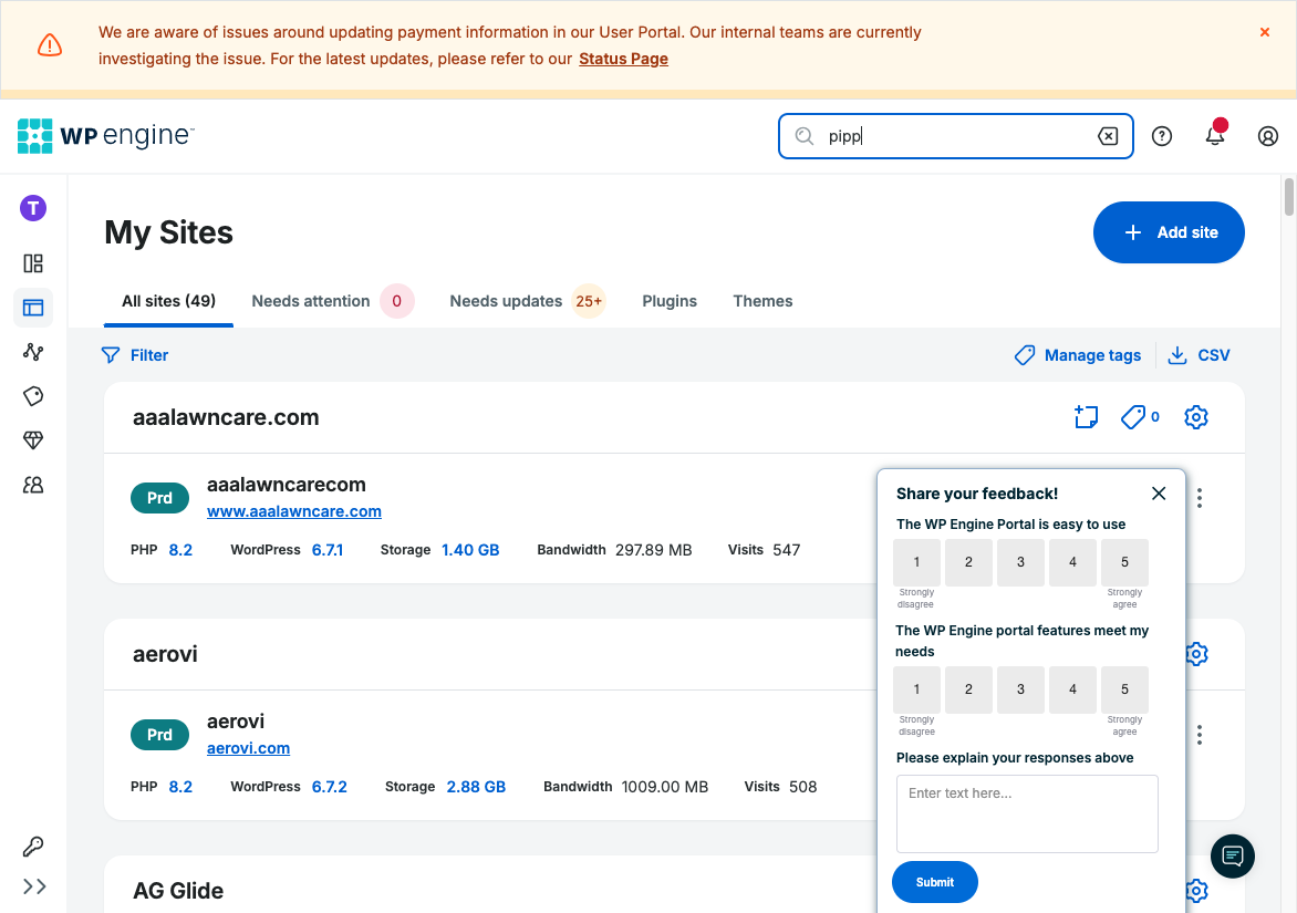 Type the name of the website you're looking for or scroll to find it