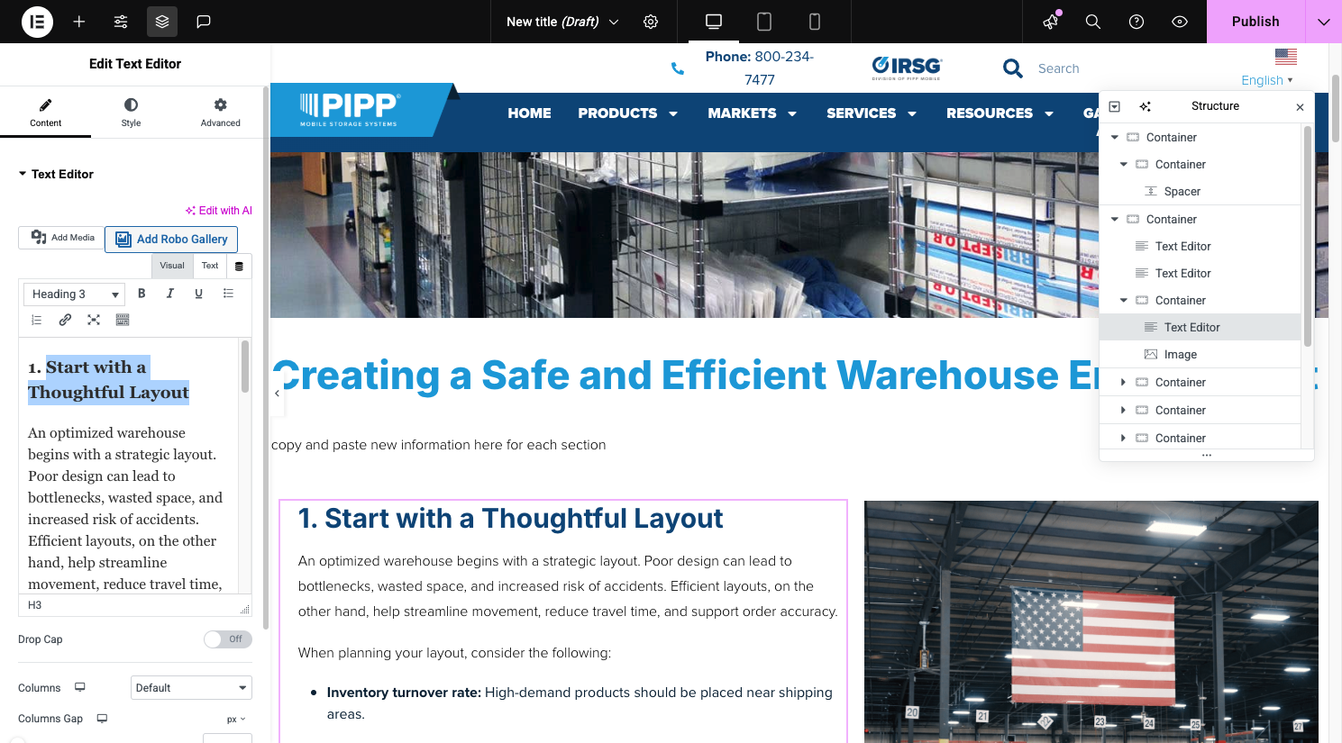 Click on the next section down and type in new h2 and keep going through the blog copy and pasting h2s and body content