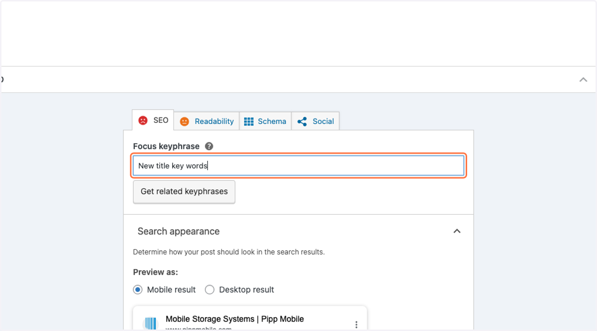 Scroll all the way down to SEO Section Type in the new title key words