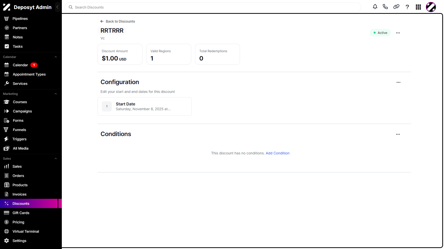 Step 5: You will then be navigated to a new page where you can configure your discount.