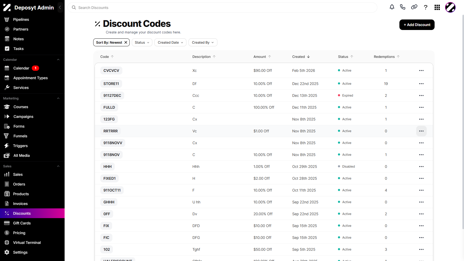 Step 3: Choose an existing discount, then click the three-dot menu.