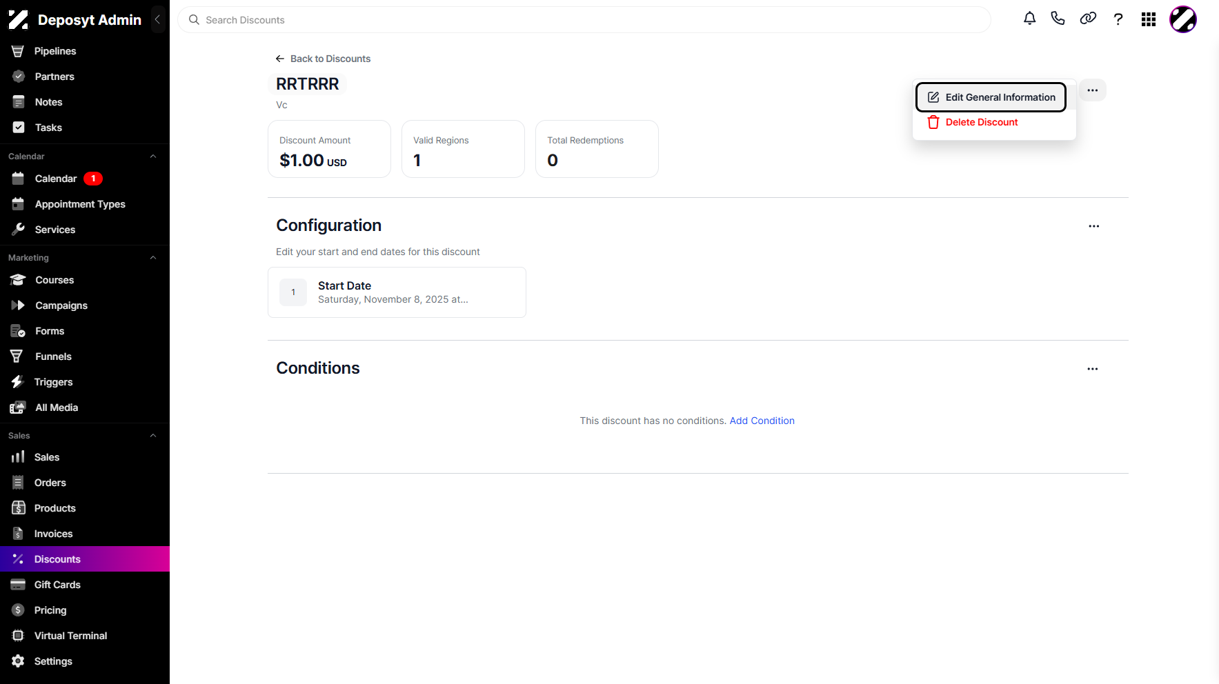 Step 7: Select the Edit General Information option from the dropdown menu.