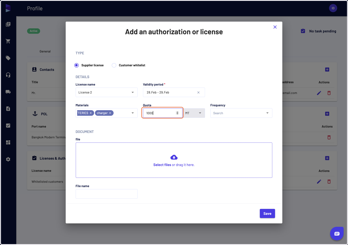 In case there is a quota associated to the license, you can add it