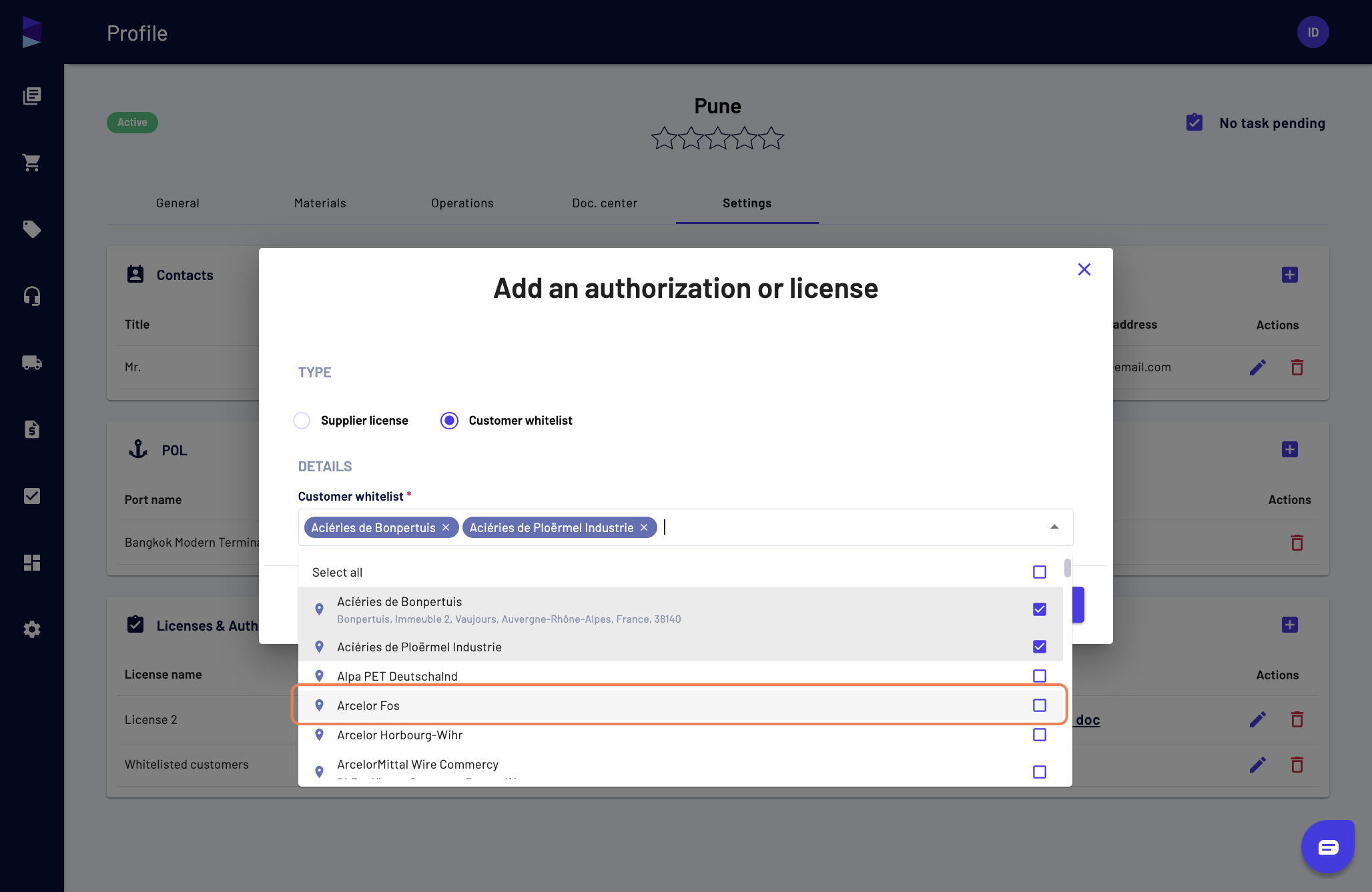 You can select multiple customers