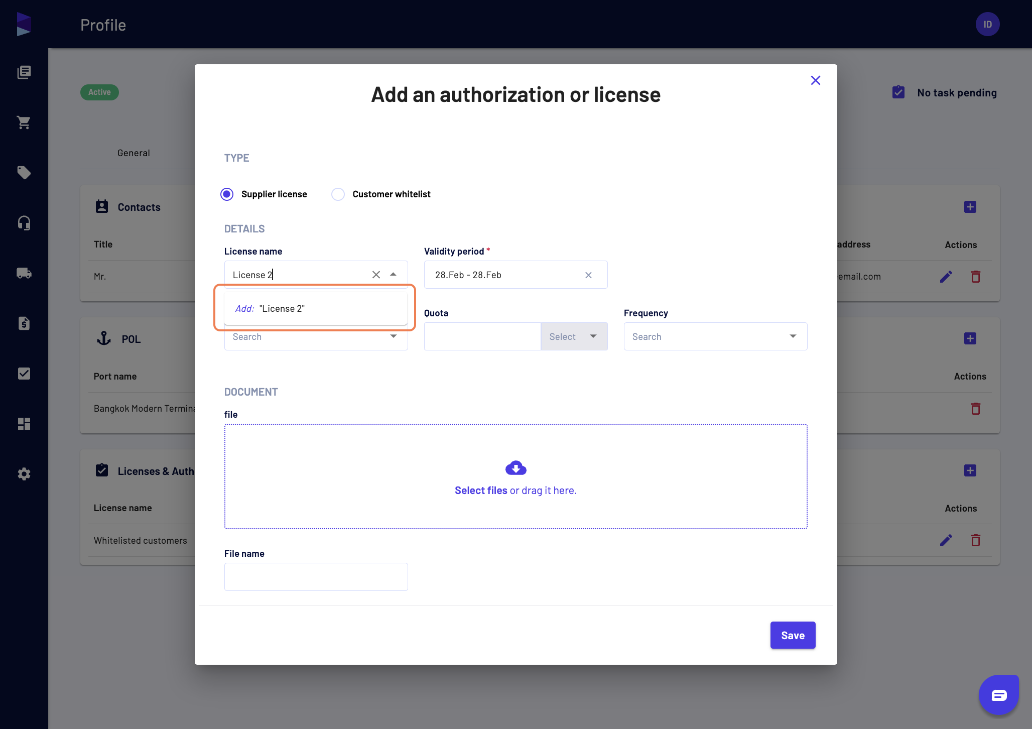 You can also add a new license name by typing its name and clicking on "Add: XXX"