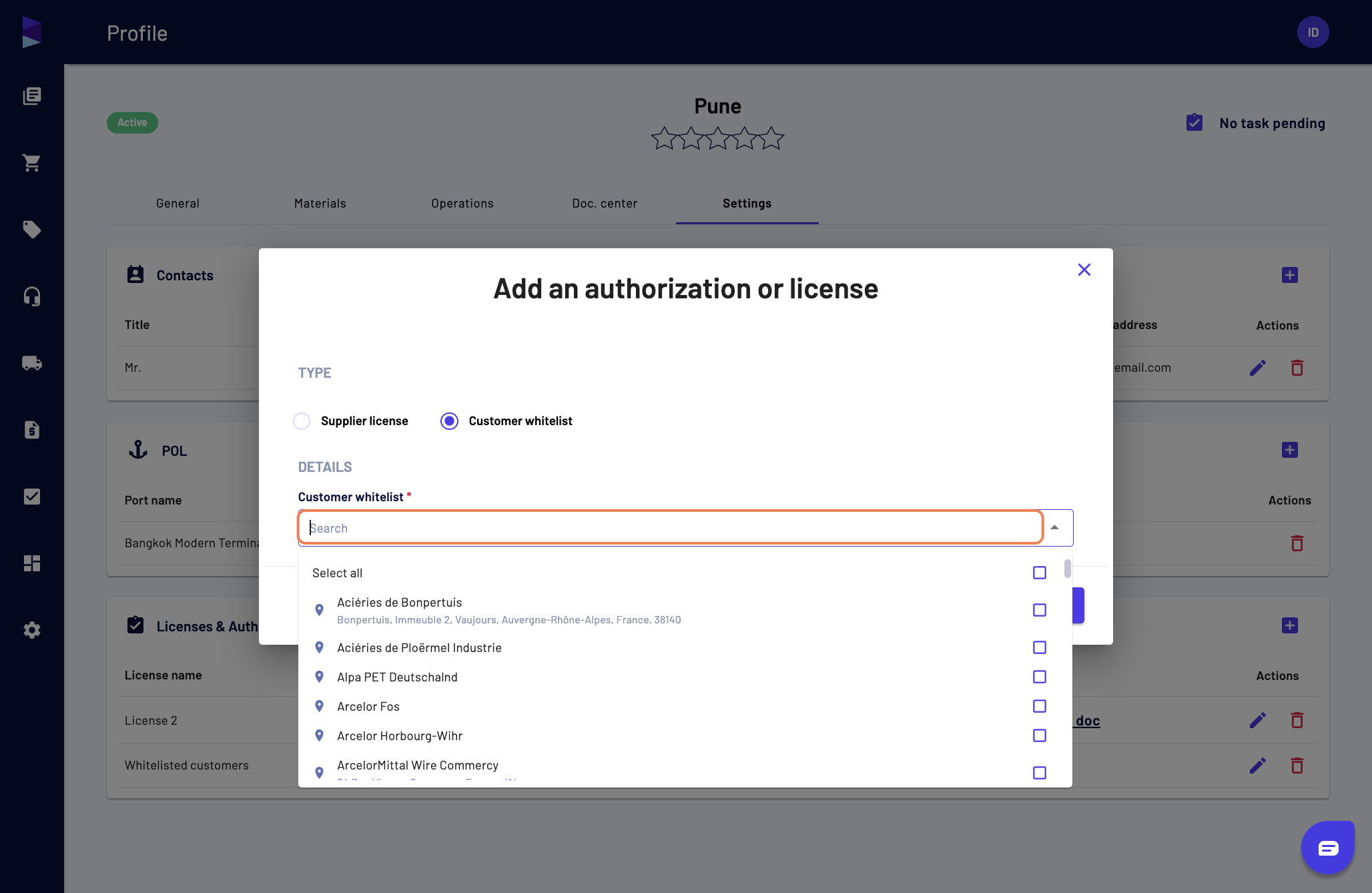 You can also add a "Customer whitelist" in order to define a list of customers you are allowed to sell to when you are buying from that specific supplier