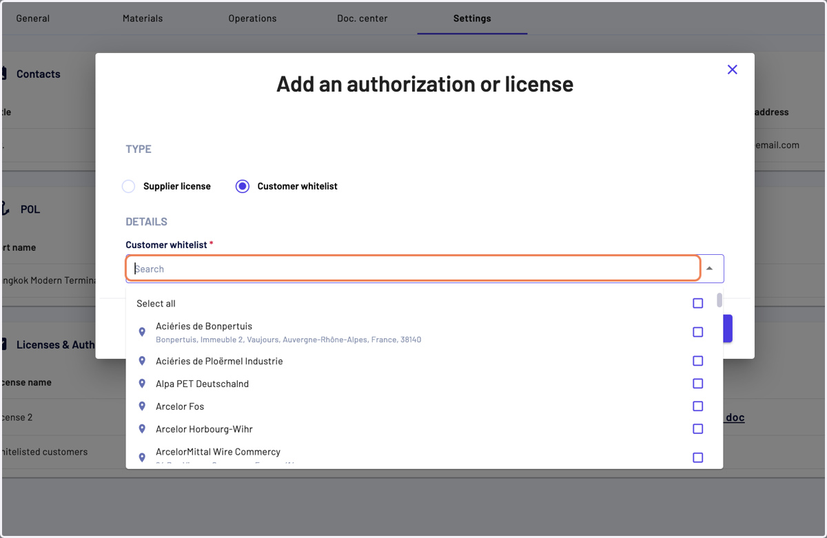 You can also add a "Customer whitelist" in order to define a list of customers you are allowed to sell to when you are buying from that specific supplier