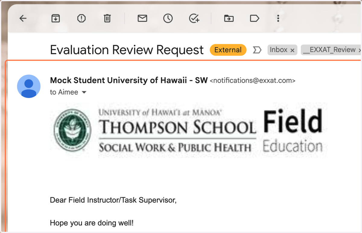 The email subject line should be, "Evaluation Review Request."