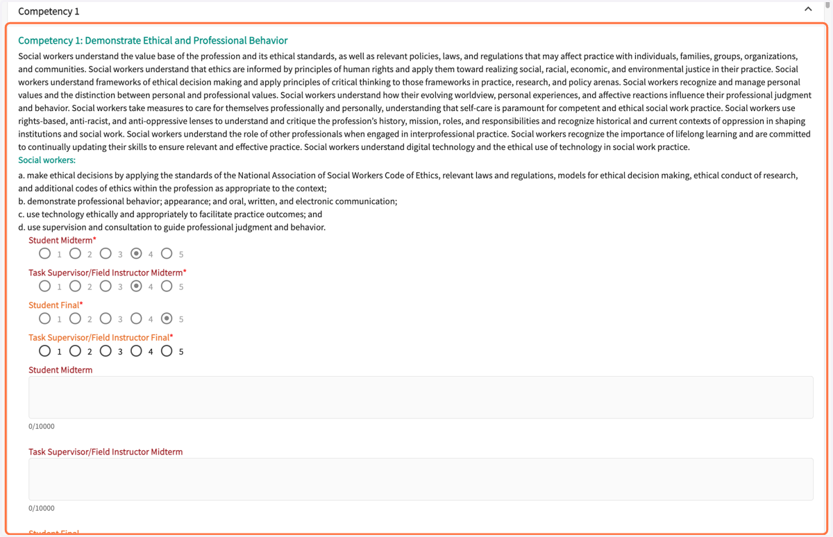 Review the student's self-evaluation.