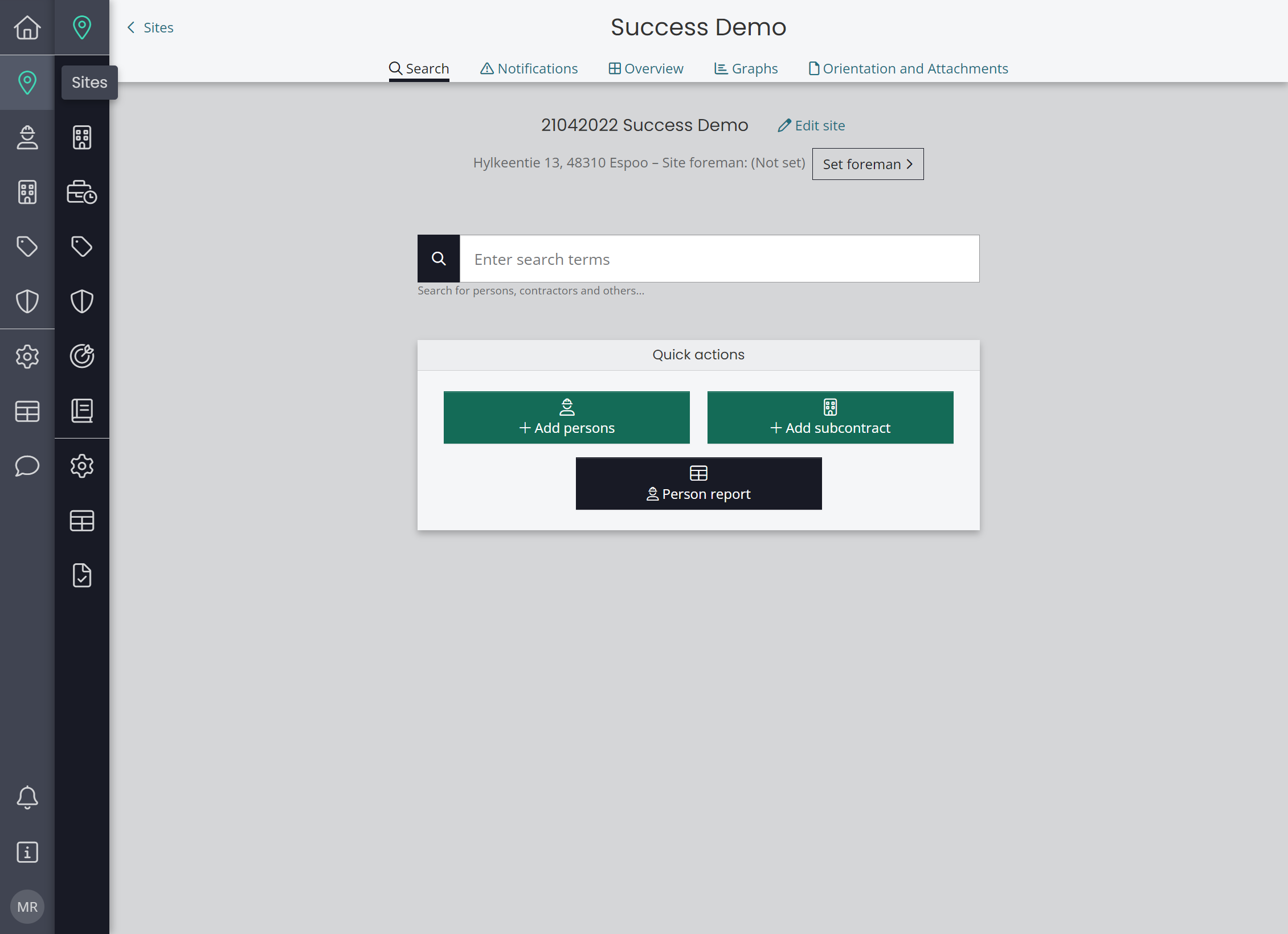 Click on 'Sites' in the company-level menu.