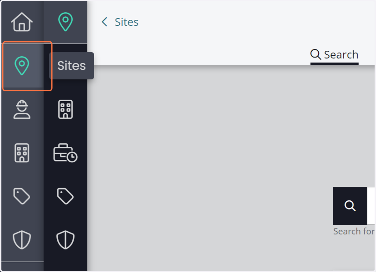 Click on 'Sites' in the company-level menu.