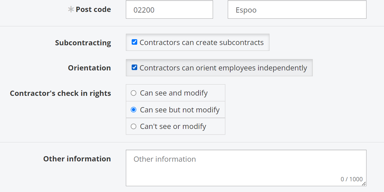 Choose whether the contractor is allowed to orientate their own employees and view or edit their own employees' timestamps