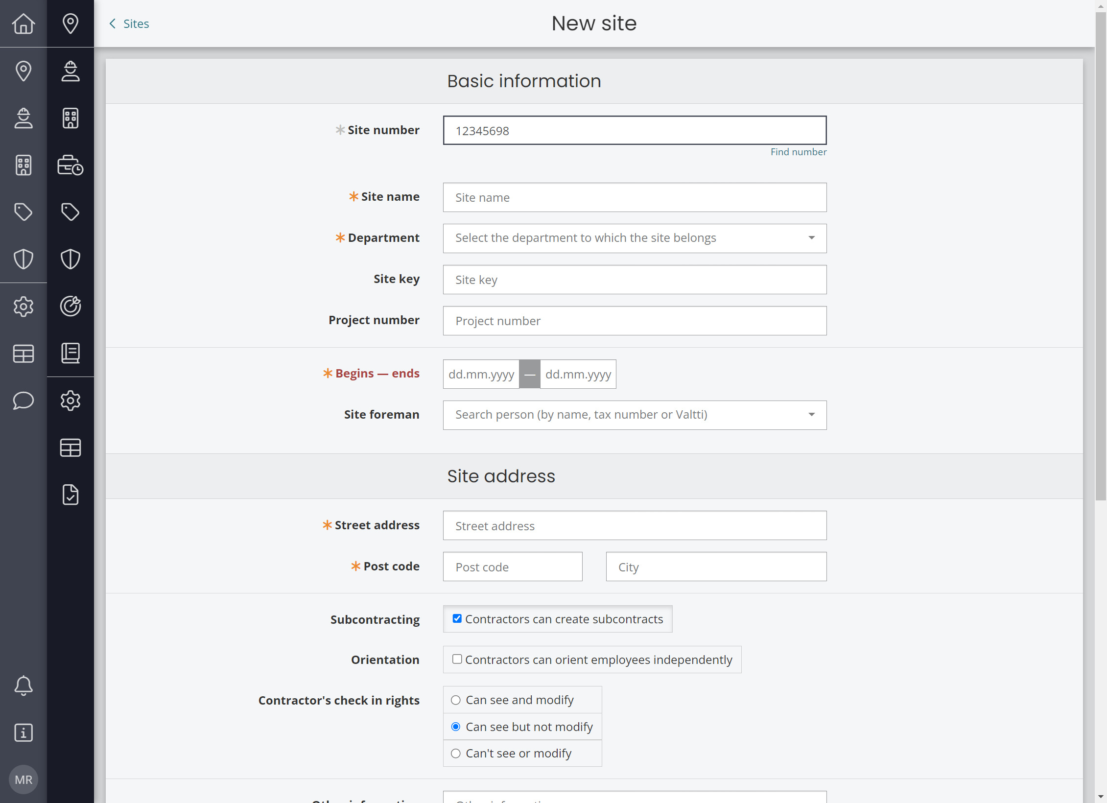 Add site number