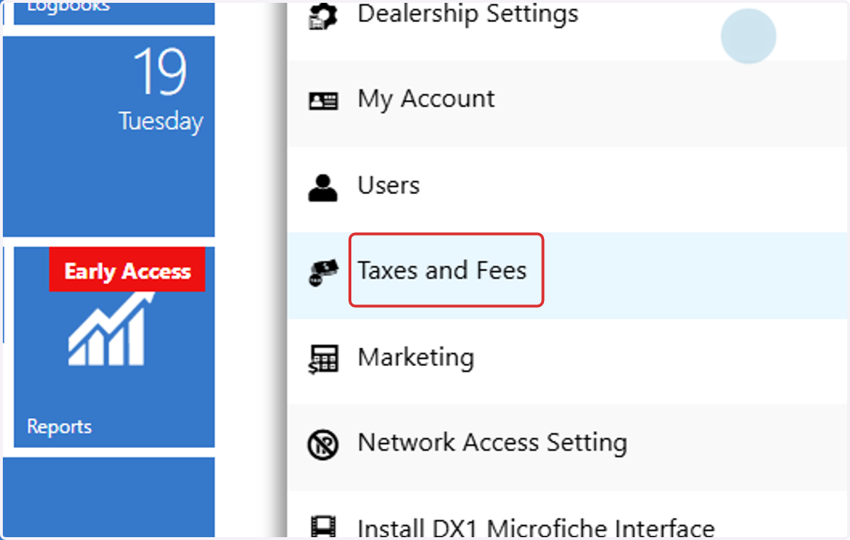 Click on Taxes and Fees in the drop down list