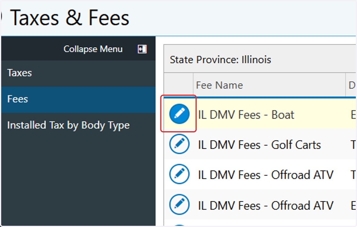 Click on the pencil icon next to the fee you want to edit