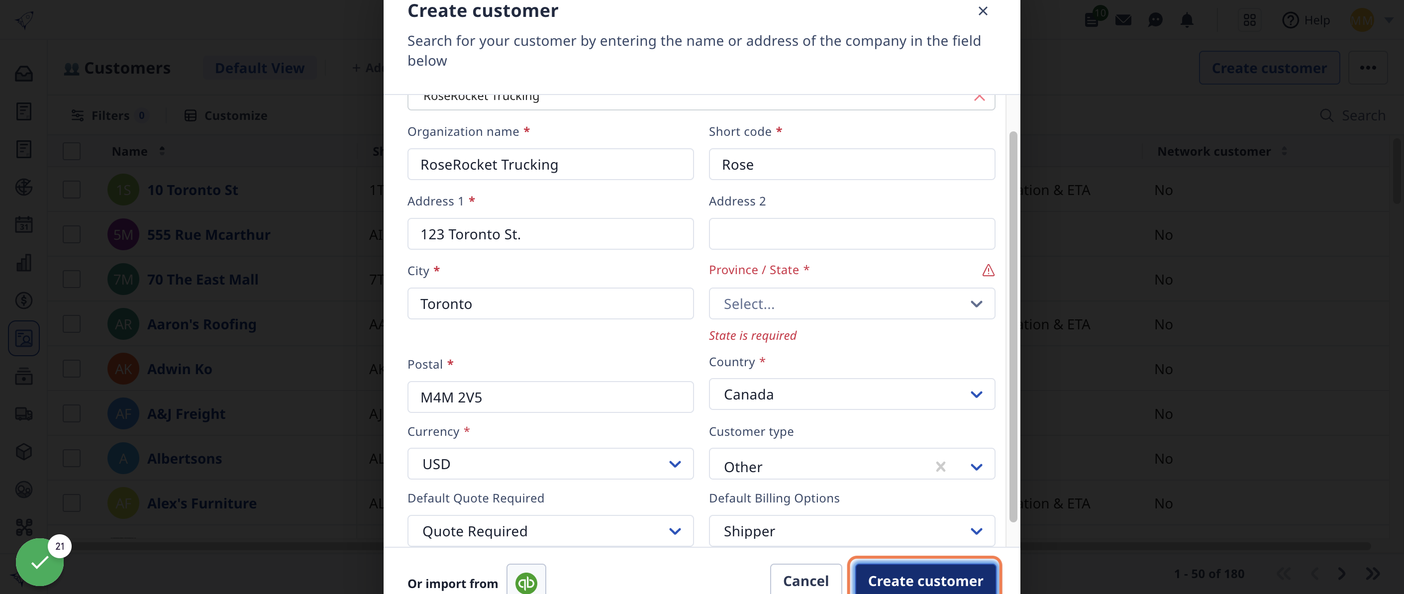  Once you have all your information entered, click 'Create customer' to save.