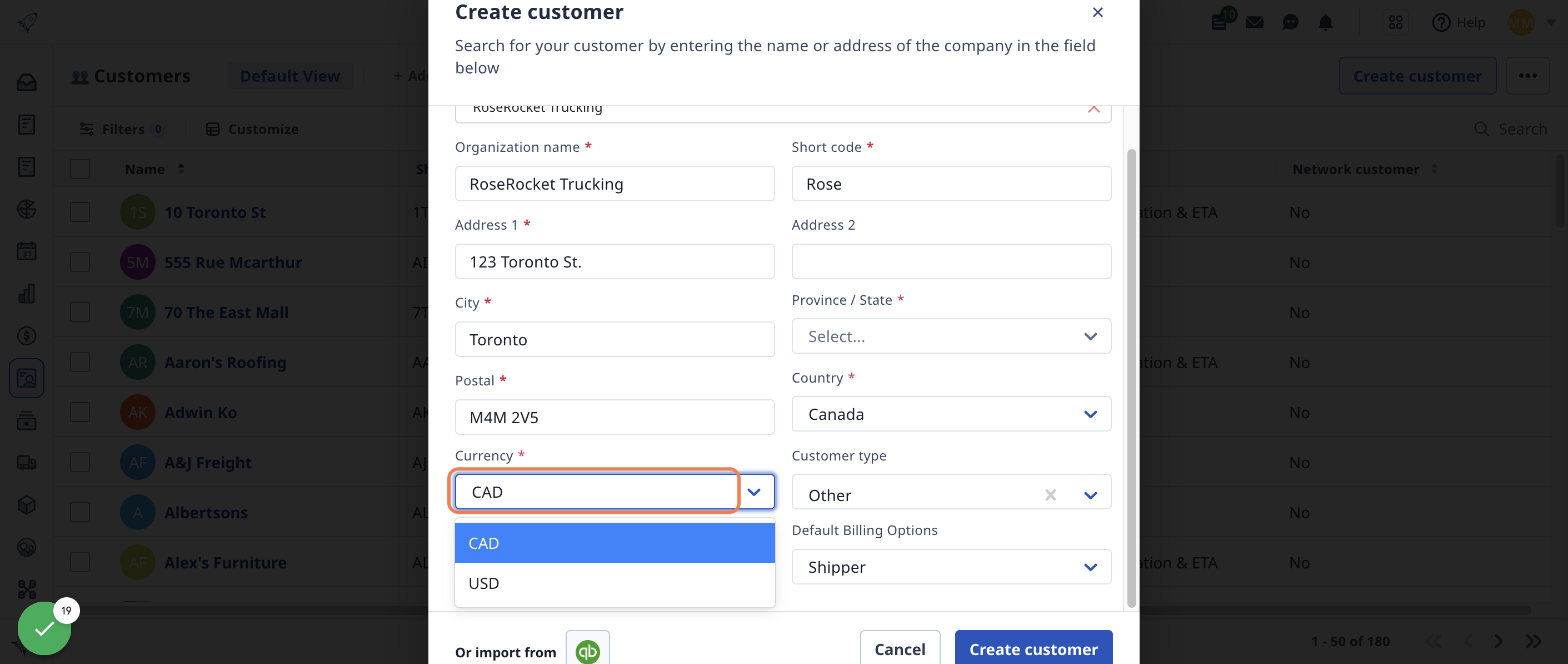  Choose the currency you quote your customer in.