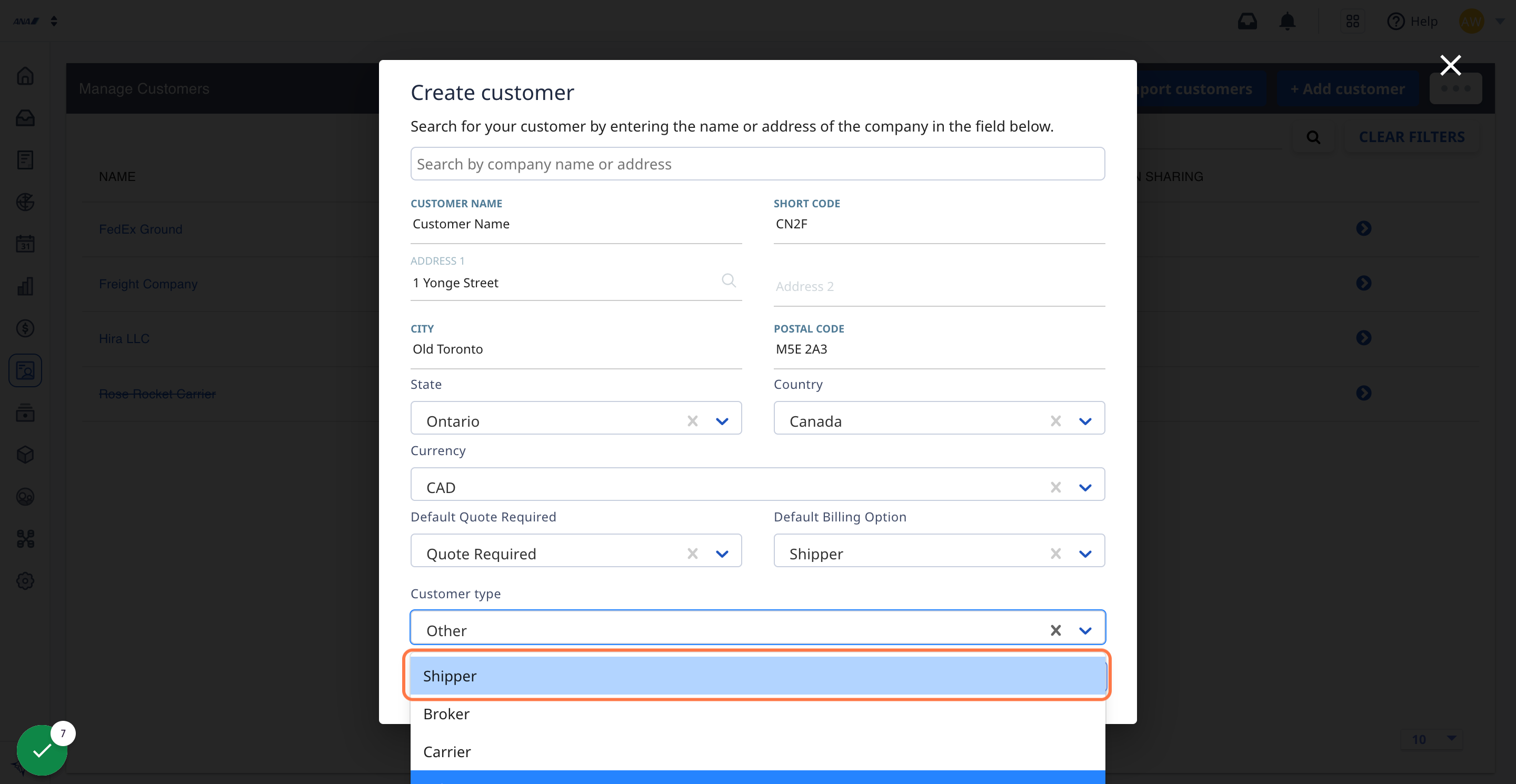 If necessary, select the type of Customer you wish to save them as.