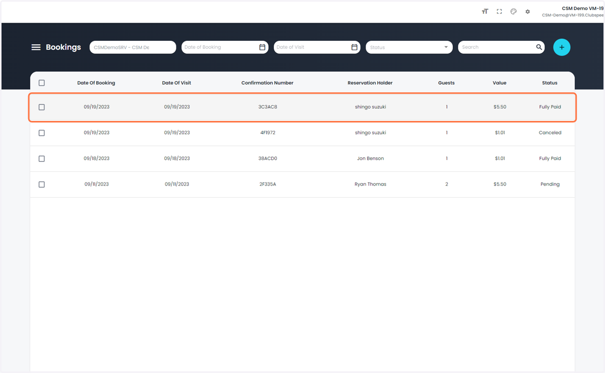 Select a booking you want to manage