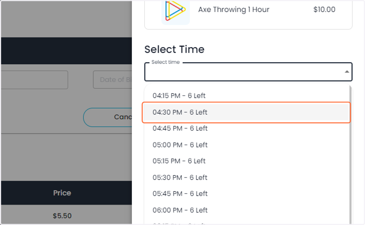 Choose the time of the activity