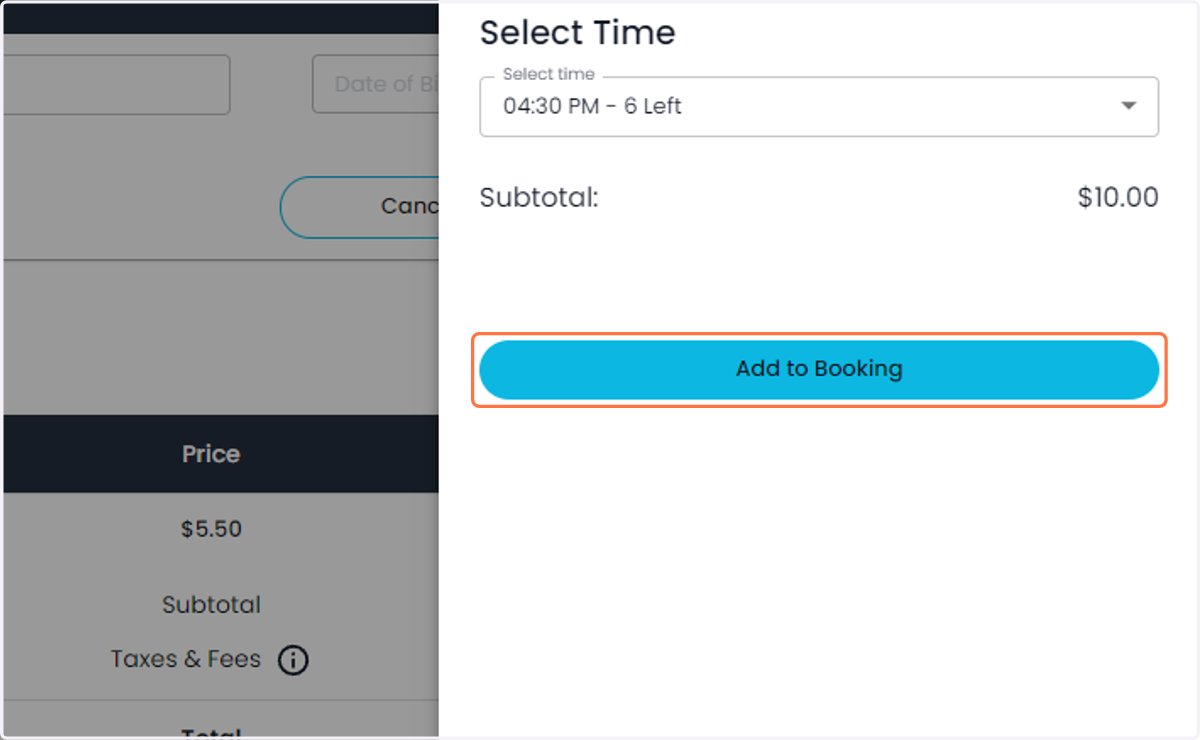 Click on Add to Booking