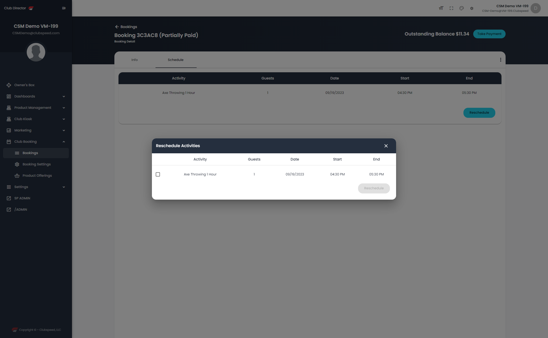 A pop-up will show the current scheduled activities