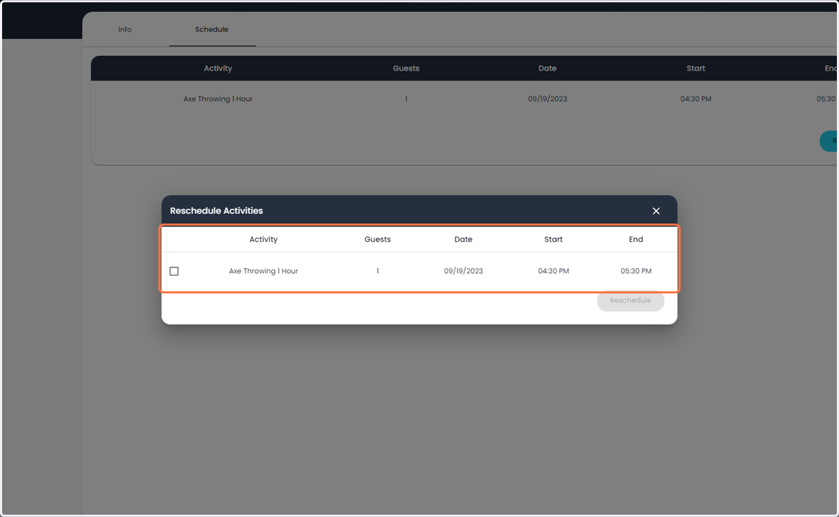 A pop-up will show the current scheduled activities