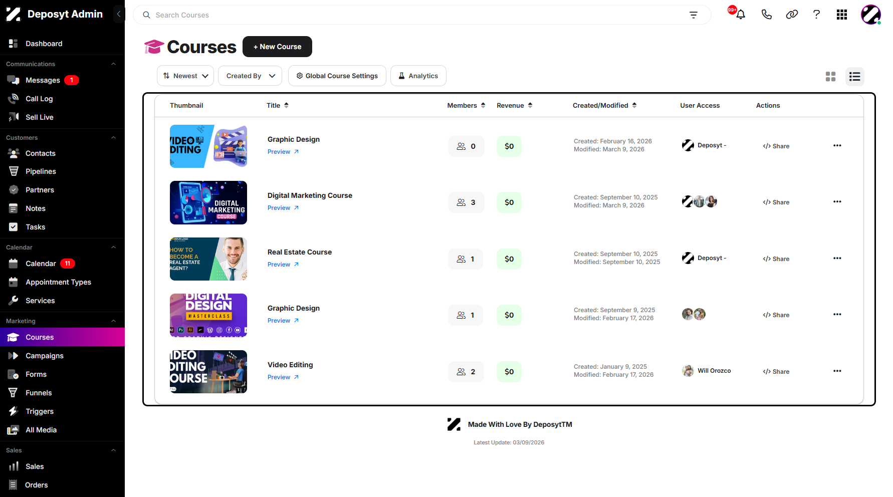 Step 4: You will then be taken to the Courses List View.