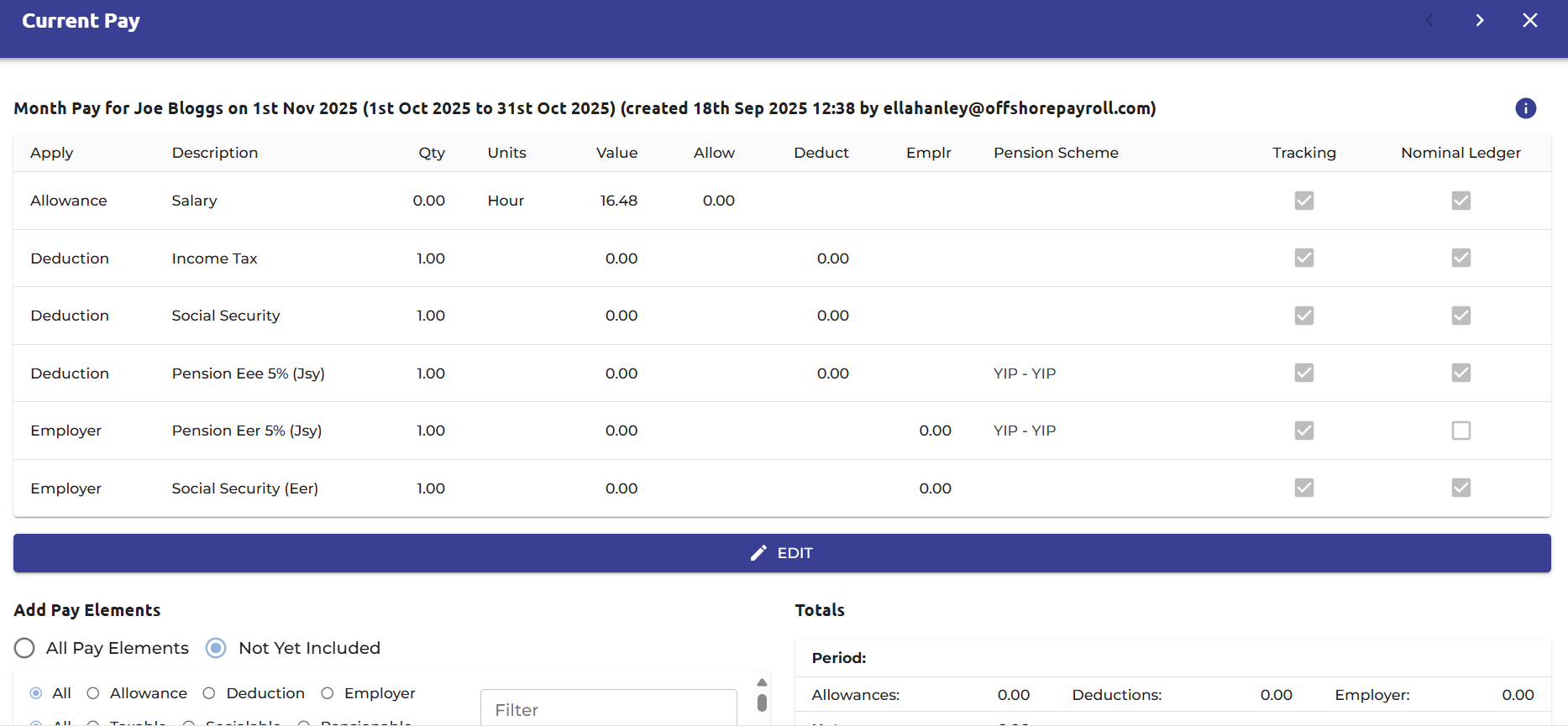 Payslip example below: