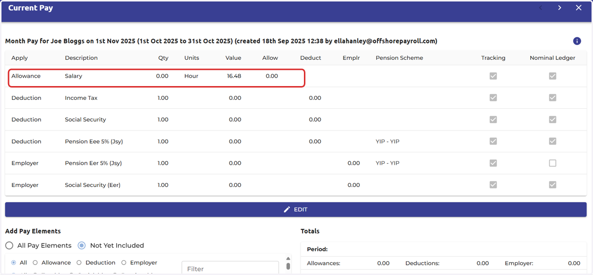 Payslip example below: