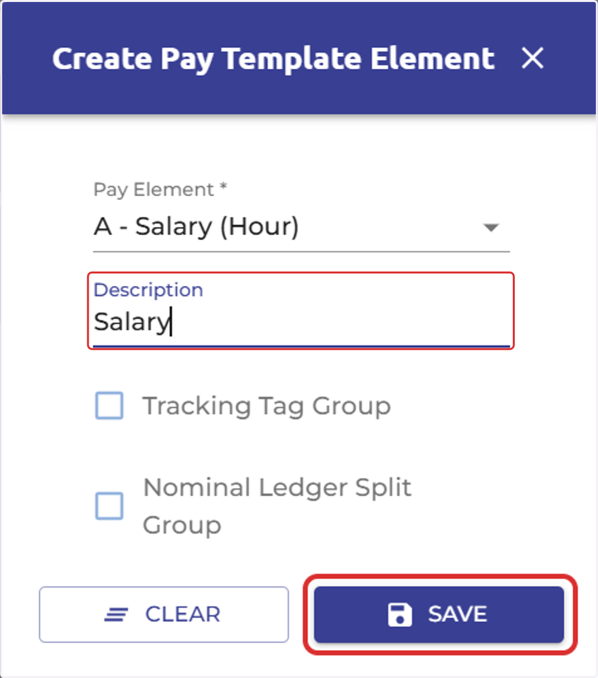 You can type in the description field if you wish for the pay element to appear differently in employee's payslips, or you can leave this blank and the system will default to the pay element name.