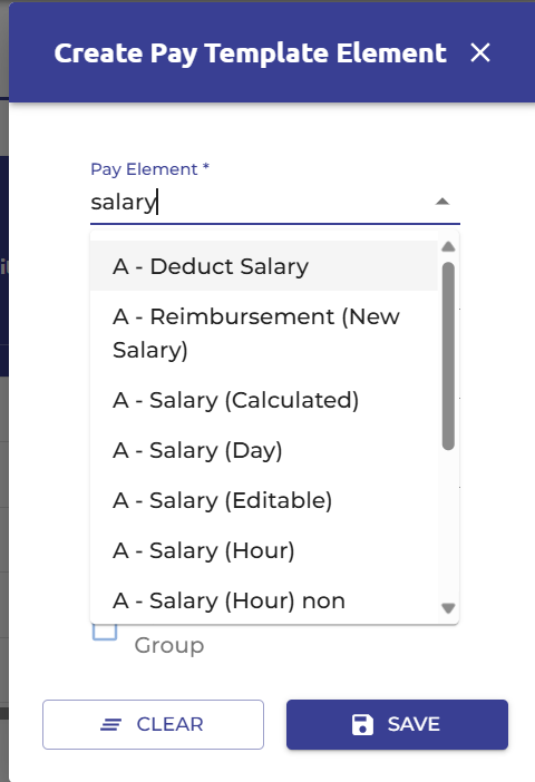 Use the filter option to type in the name of the pay element, or simply scroll to find the relevant pay element.