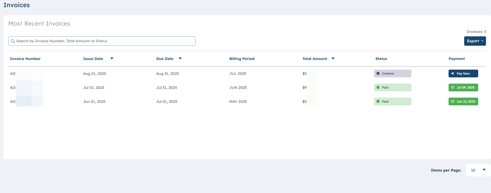 To see more details and to Pay an Invoice click on the preferred Invoice.