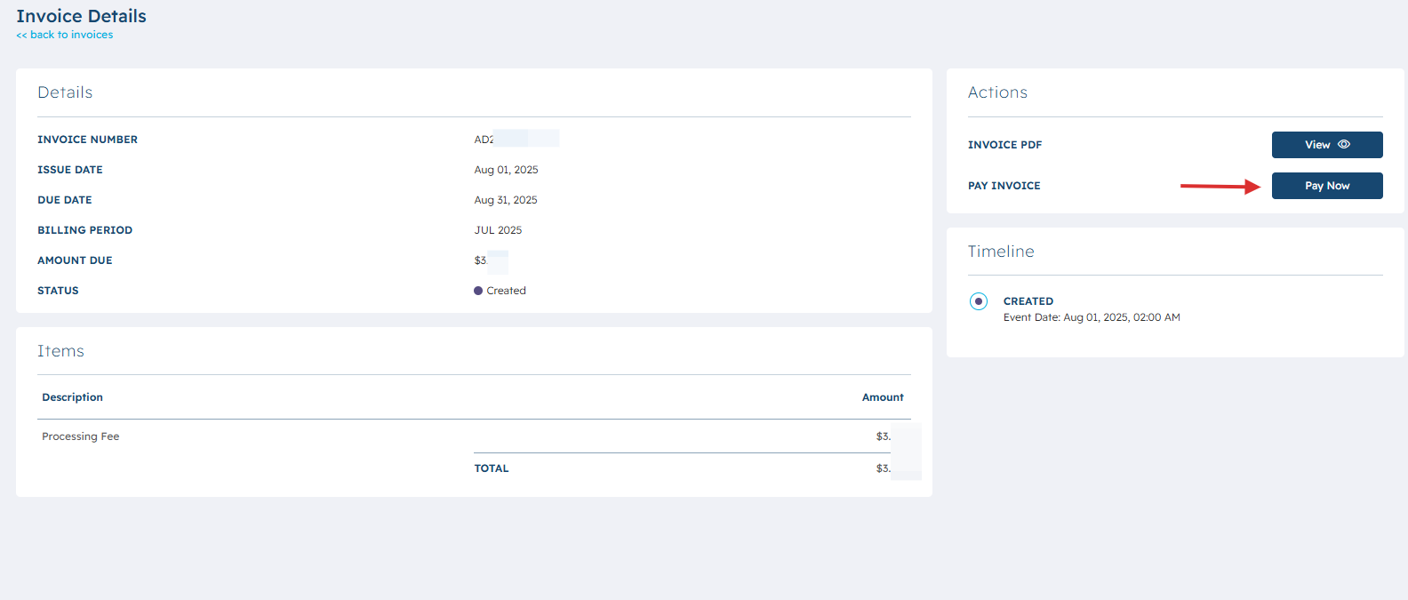 You will be able to review the details and select Pay Now to complete payment