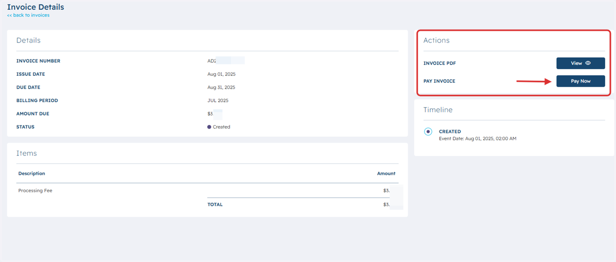 You will be able to review the details and select Pay Now to complete payment