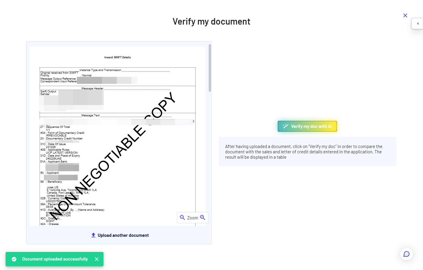 Click on 'Verify my doc with AI'