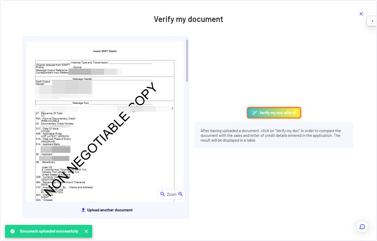 Click on 'Verify my doc with AI'