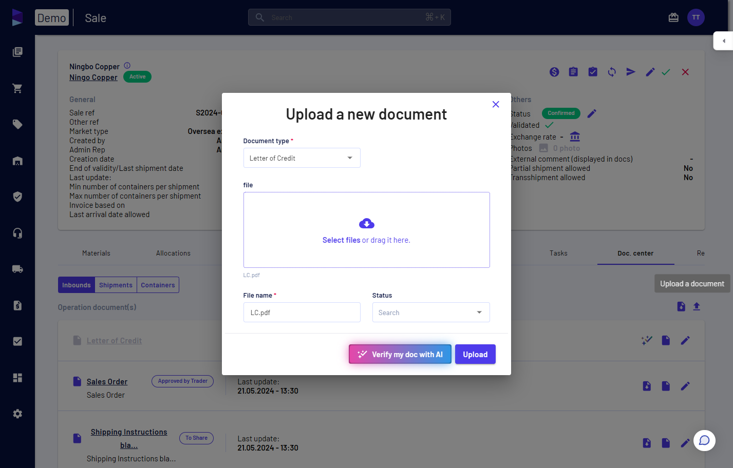 Upload LC draft and click on ' Verify my doc with AI'
