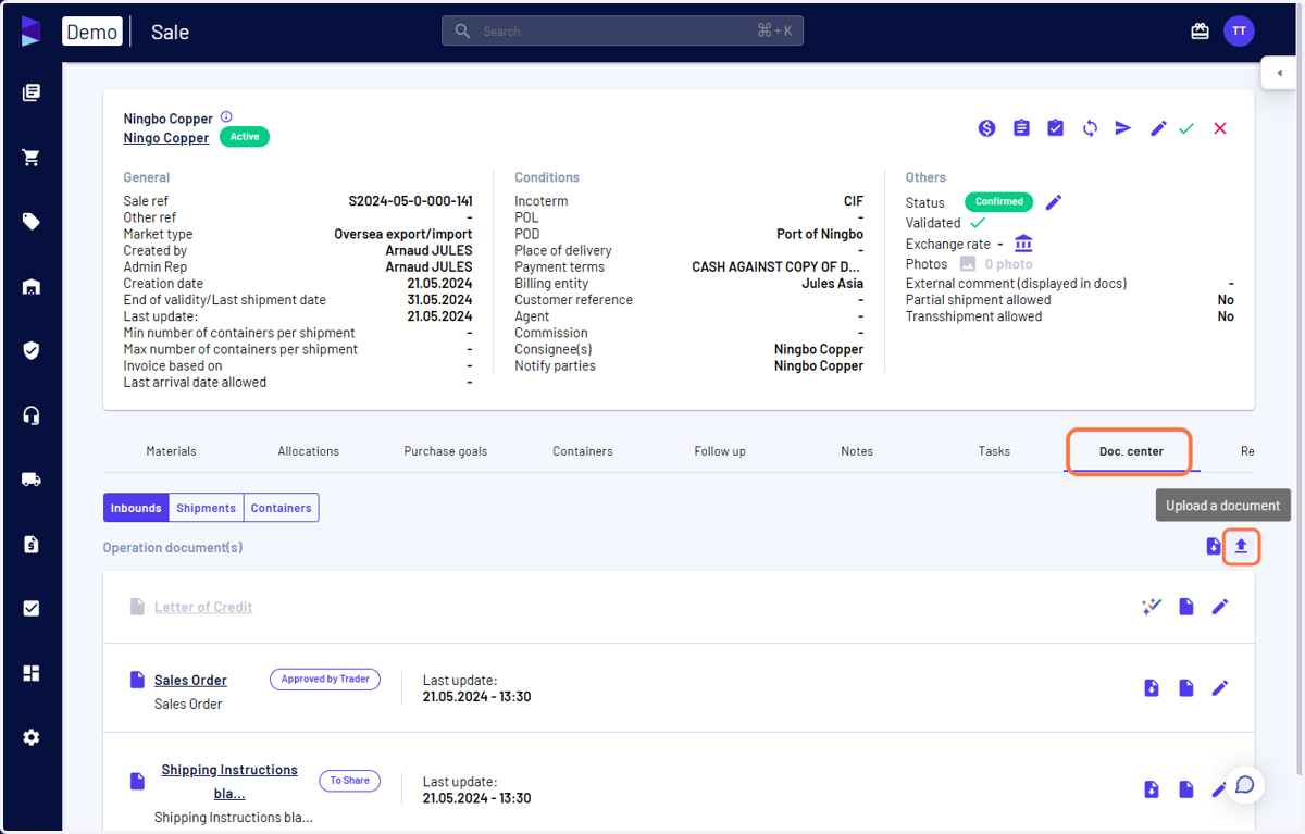Go to the 'doc center' and click on 'Upload a document'