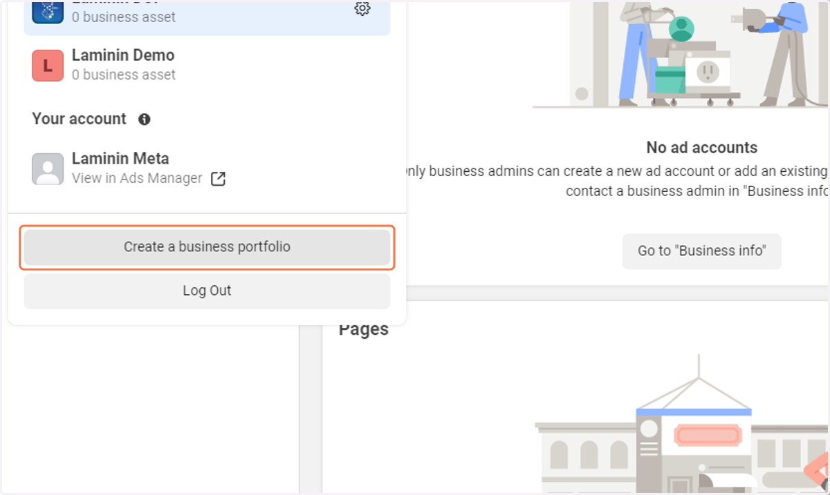 Click on "Create a business portfolio"