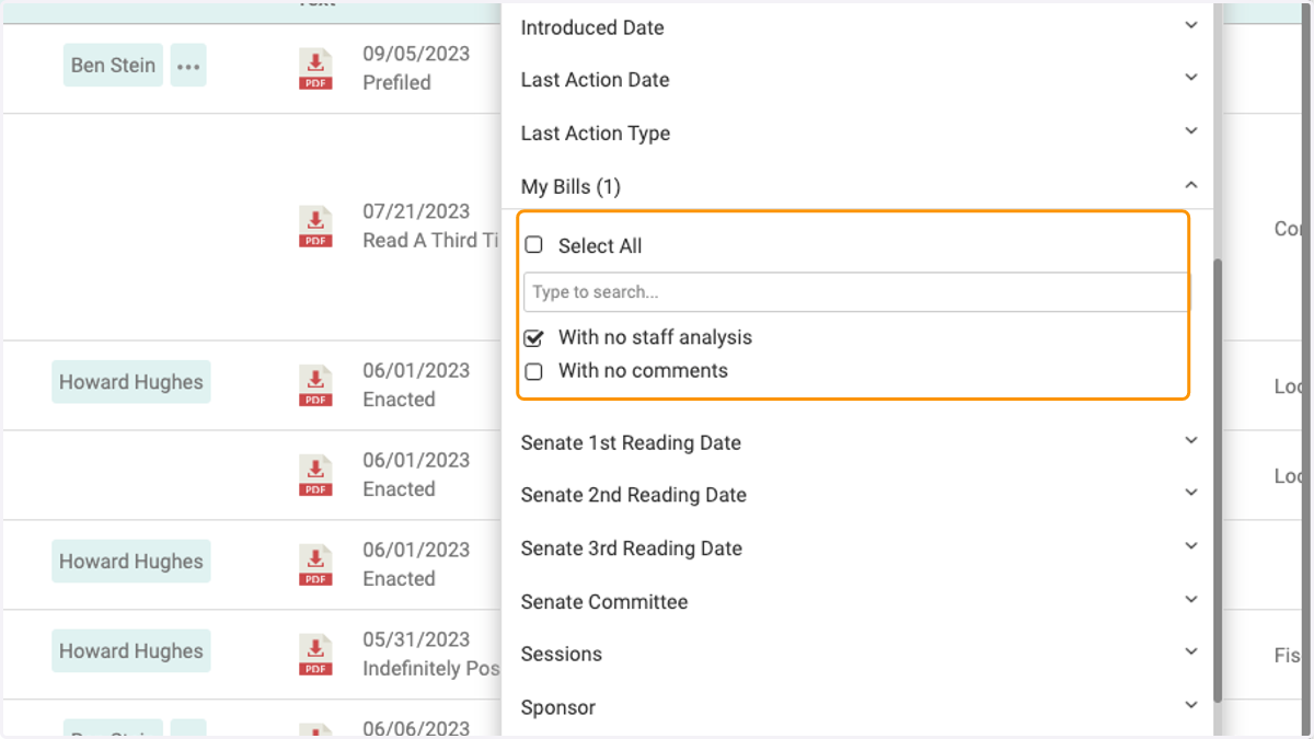 Check Select All, With no staff analysis or With no comments, depending on what you are looking for