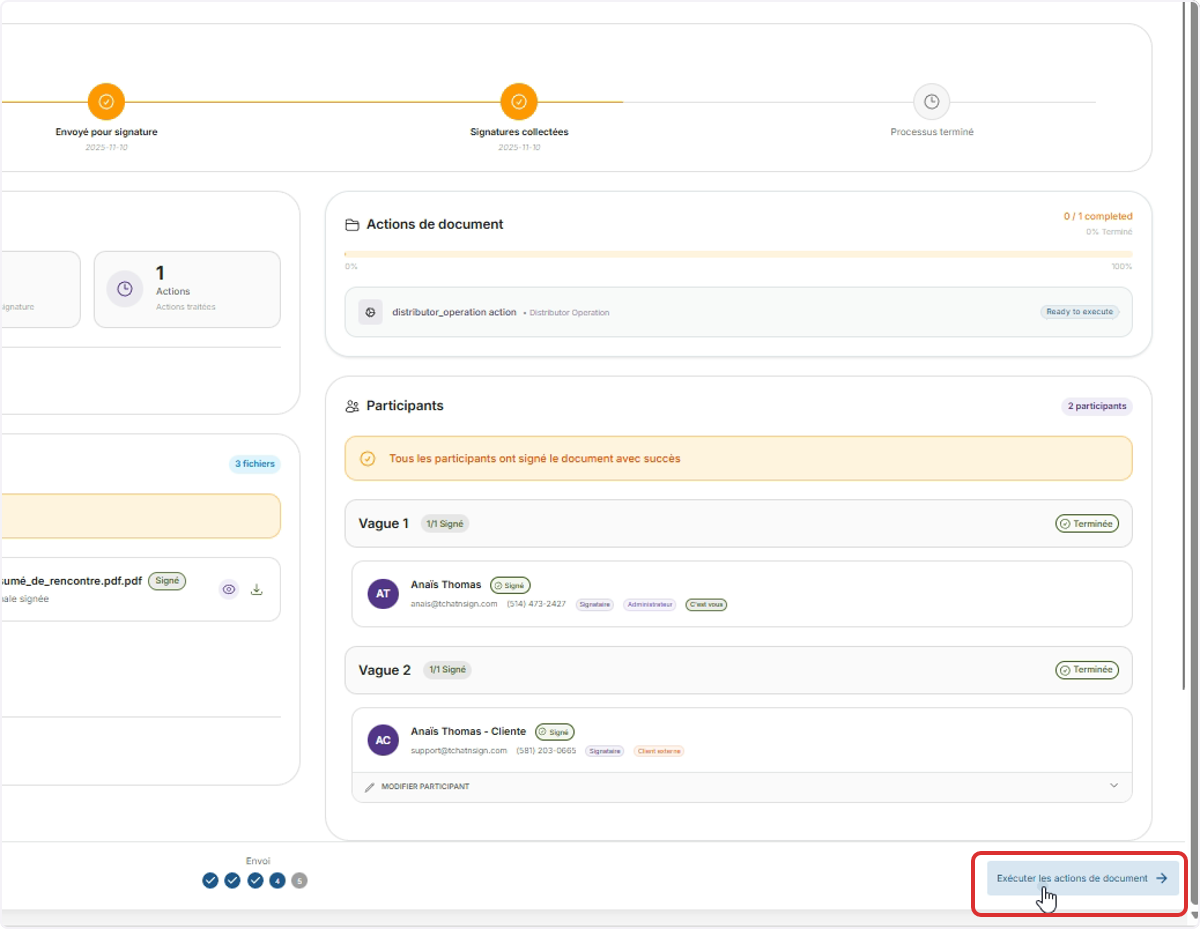 Cliquez sur Exécutez les actions de documents en bas à droite de votre écran
