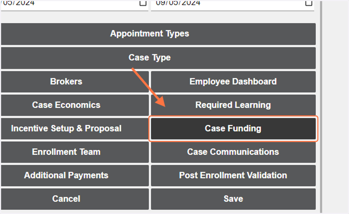 Once the initial case details have been filled out, click on 'Case Funding'