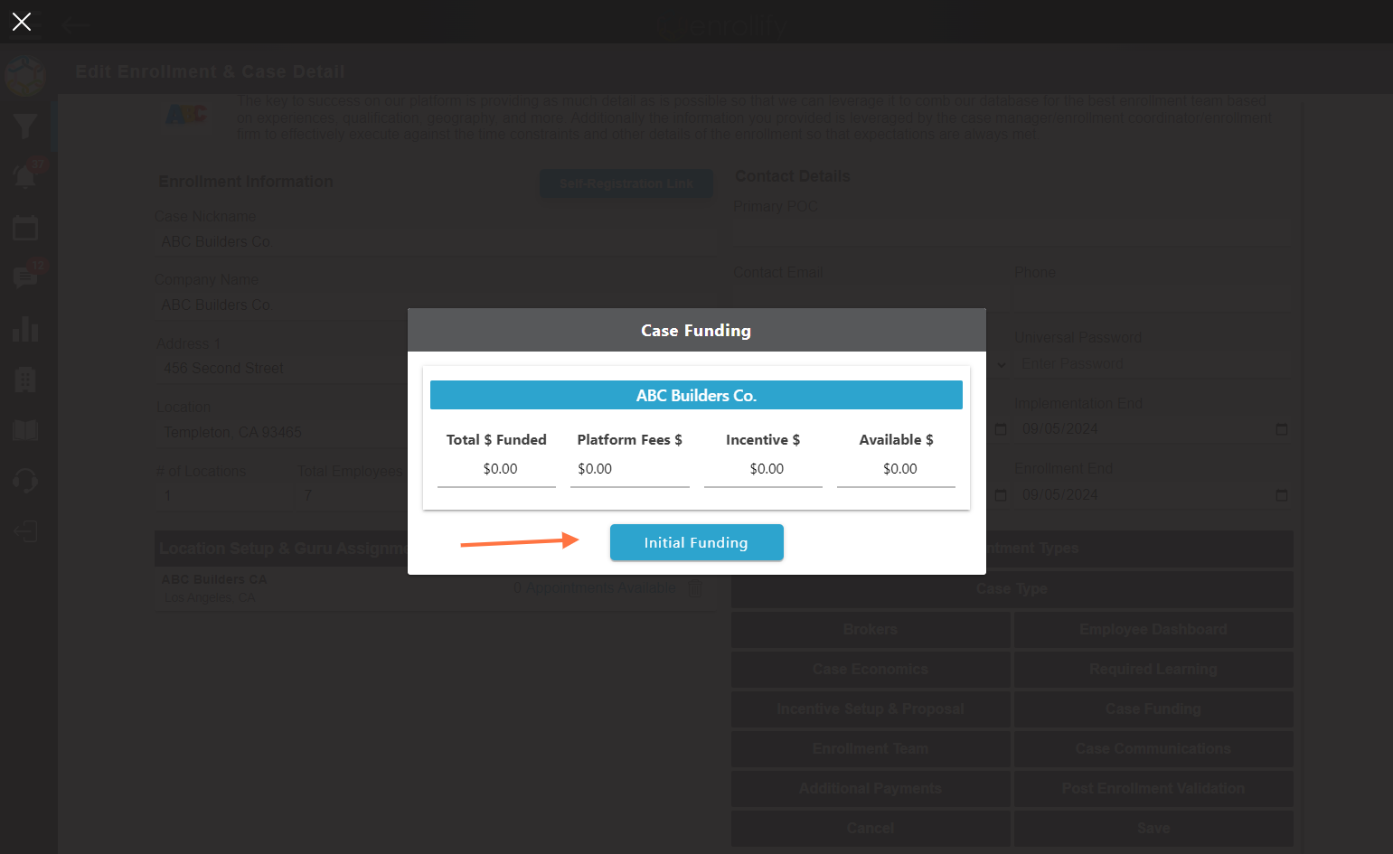Then click on 'Initial Funding'