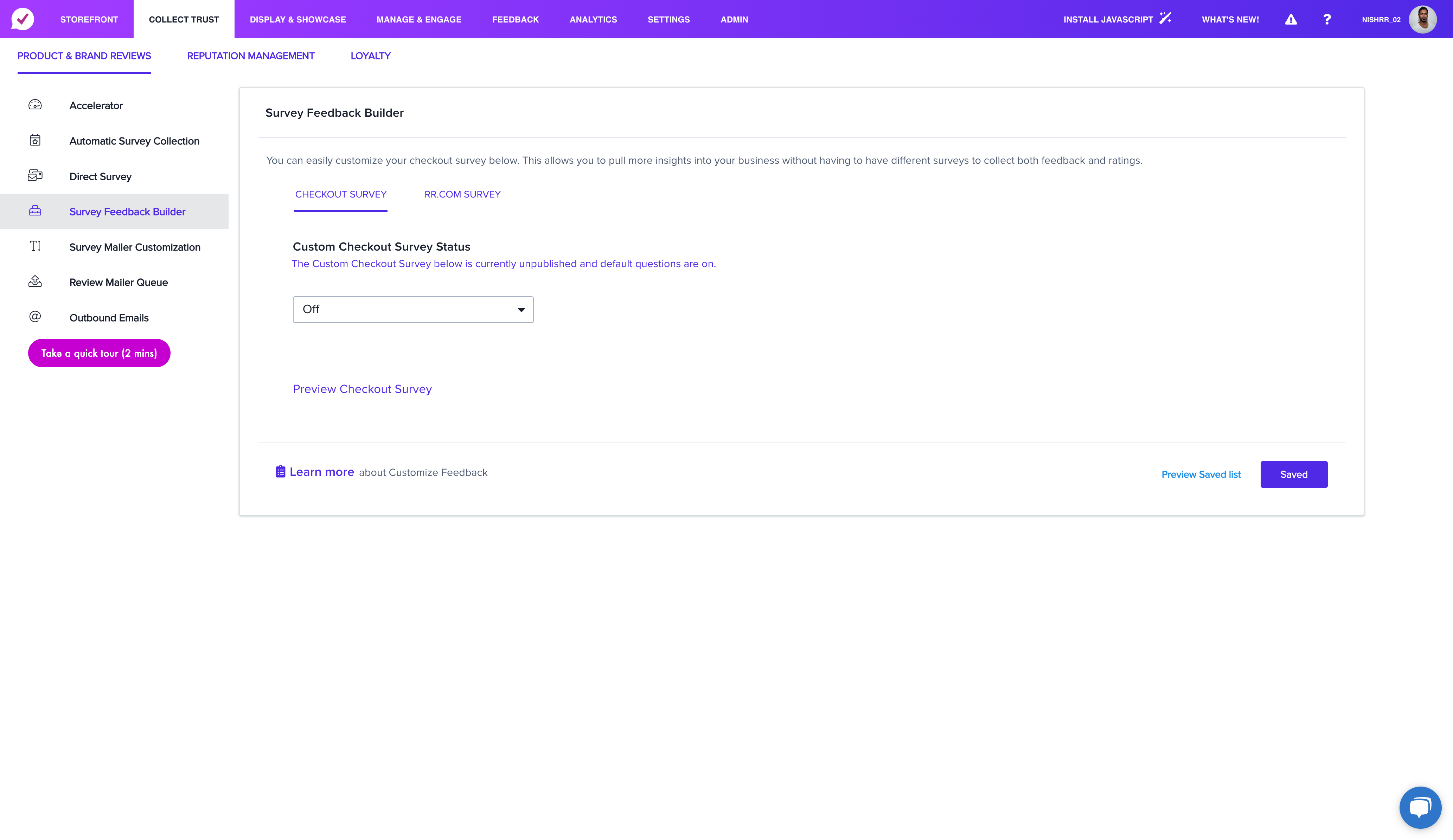 Click on Survey Feedback Builder