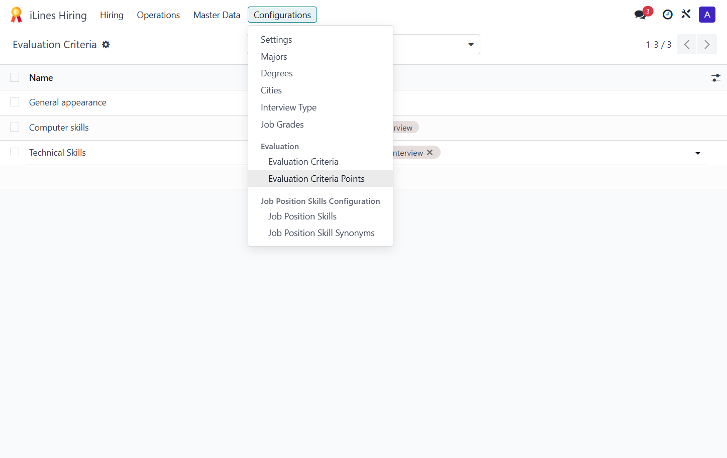 Click on Evaluation Criteria Points