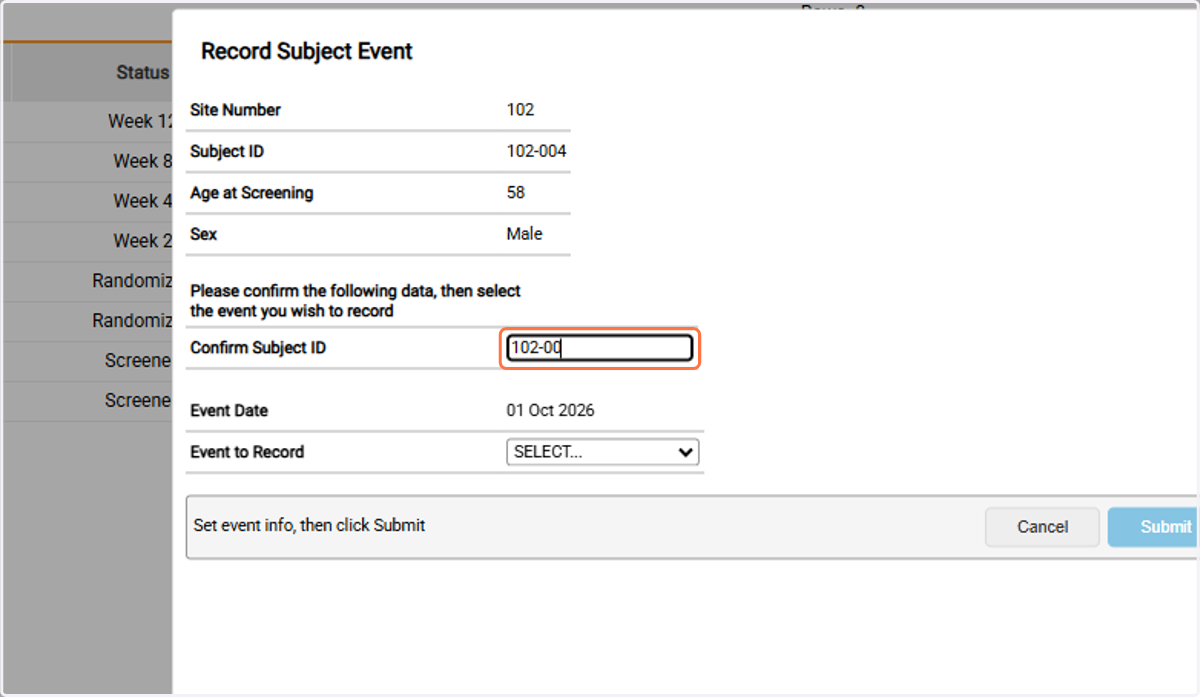 Type Subject ID