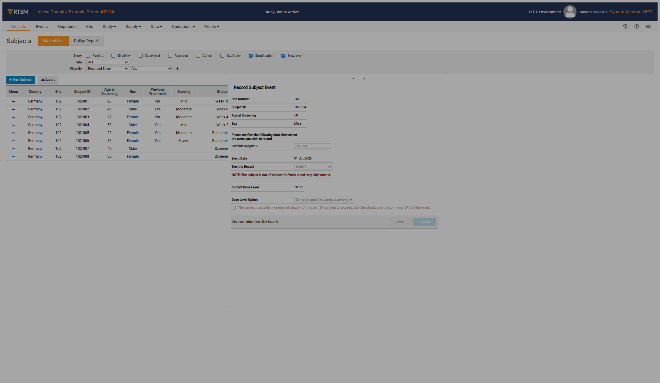 Select an option for any additional criteria such as a dose level.